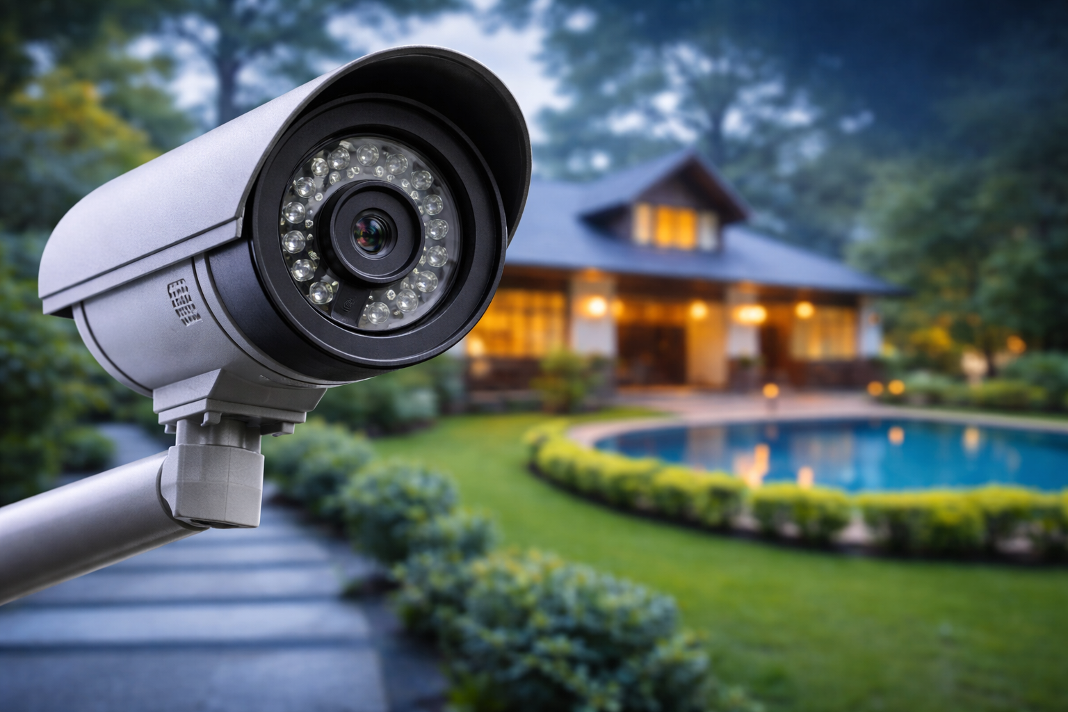 Câmera de segurança externa moderna custo-benefício 2026 instalada em residência com visão noturna