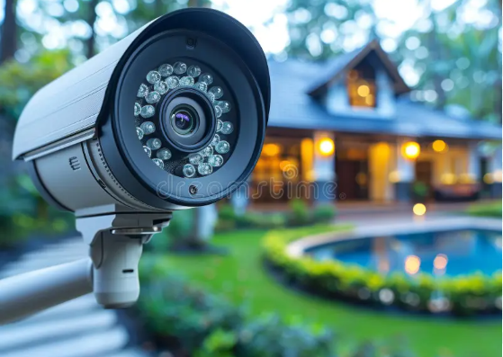 Montagem moderna exibindo a melhor câmera de segurança custo-benefício 2026 instalada em uma residência tecnológica