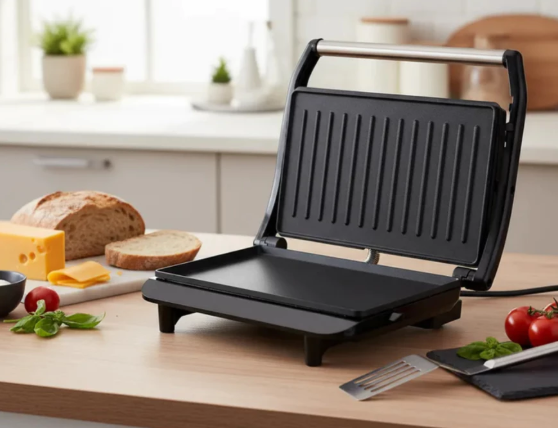 Sanduicheira custo-beneficio moderna preparando sanduíche quente em cozinha clara com design moderno 2026