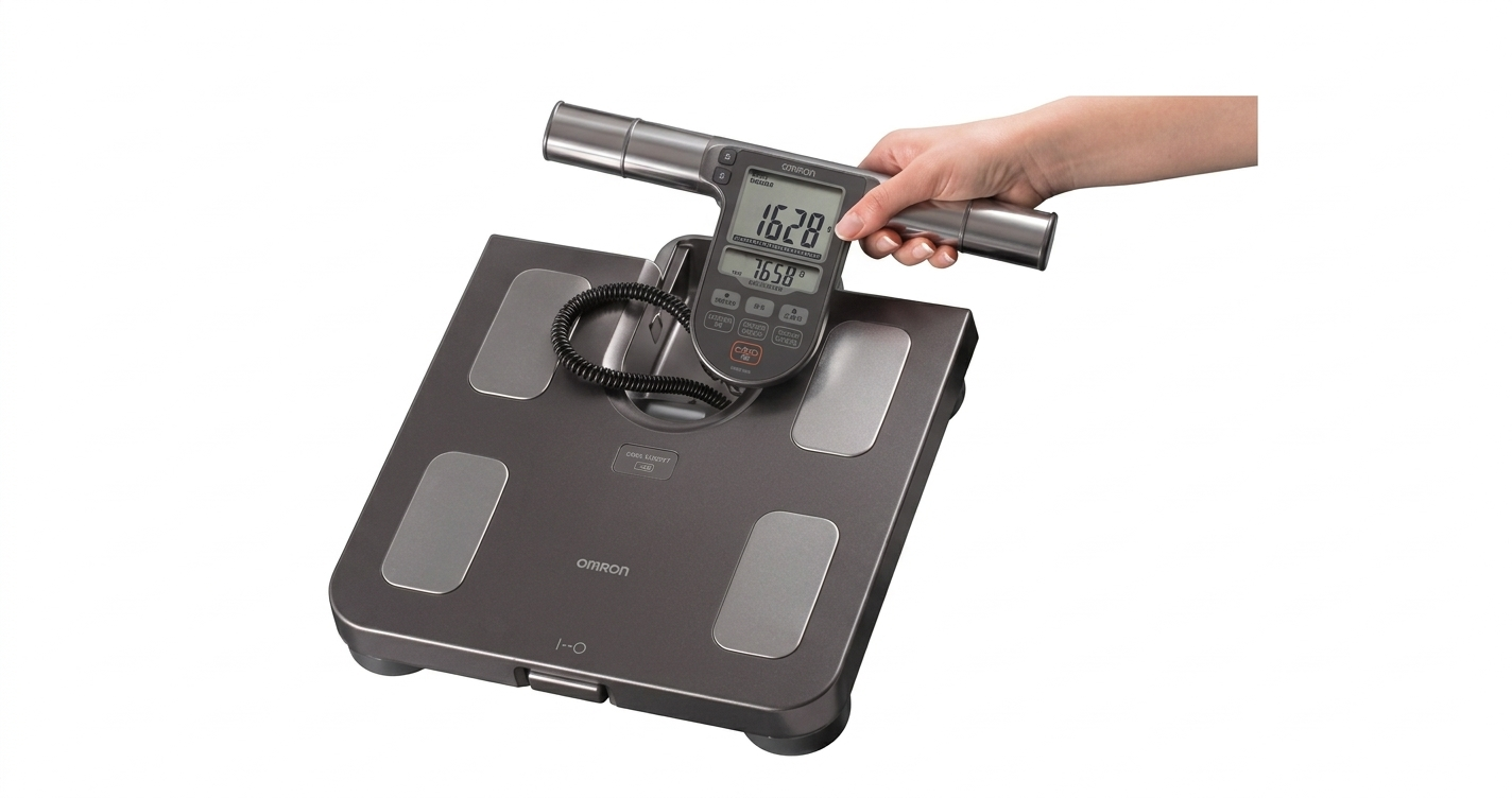 Balança de bioimpedância de corpo inteiro com sensores de mão e 8 eletrodos de academia moderno e iluminado