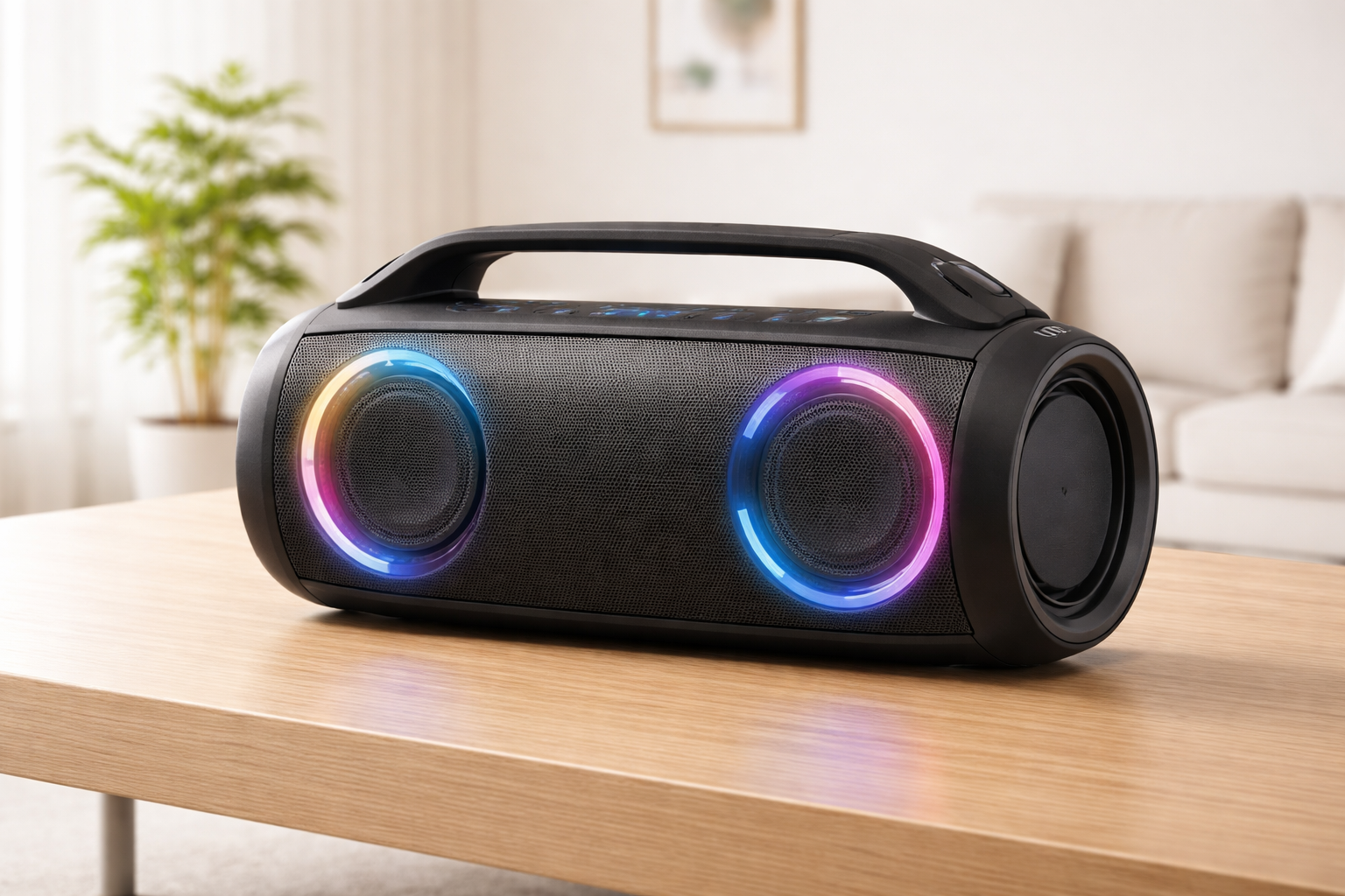 caixa de som bluetooth custo-benefício 2026 em ambiente moderno e iluminado