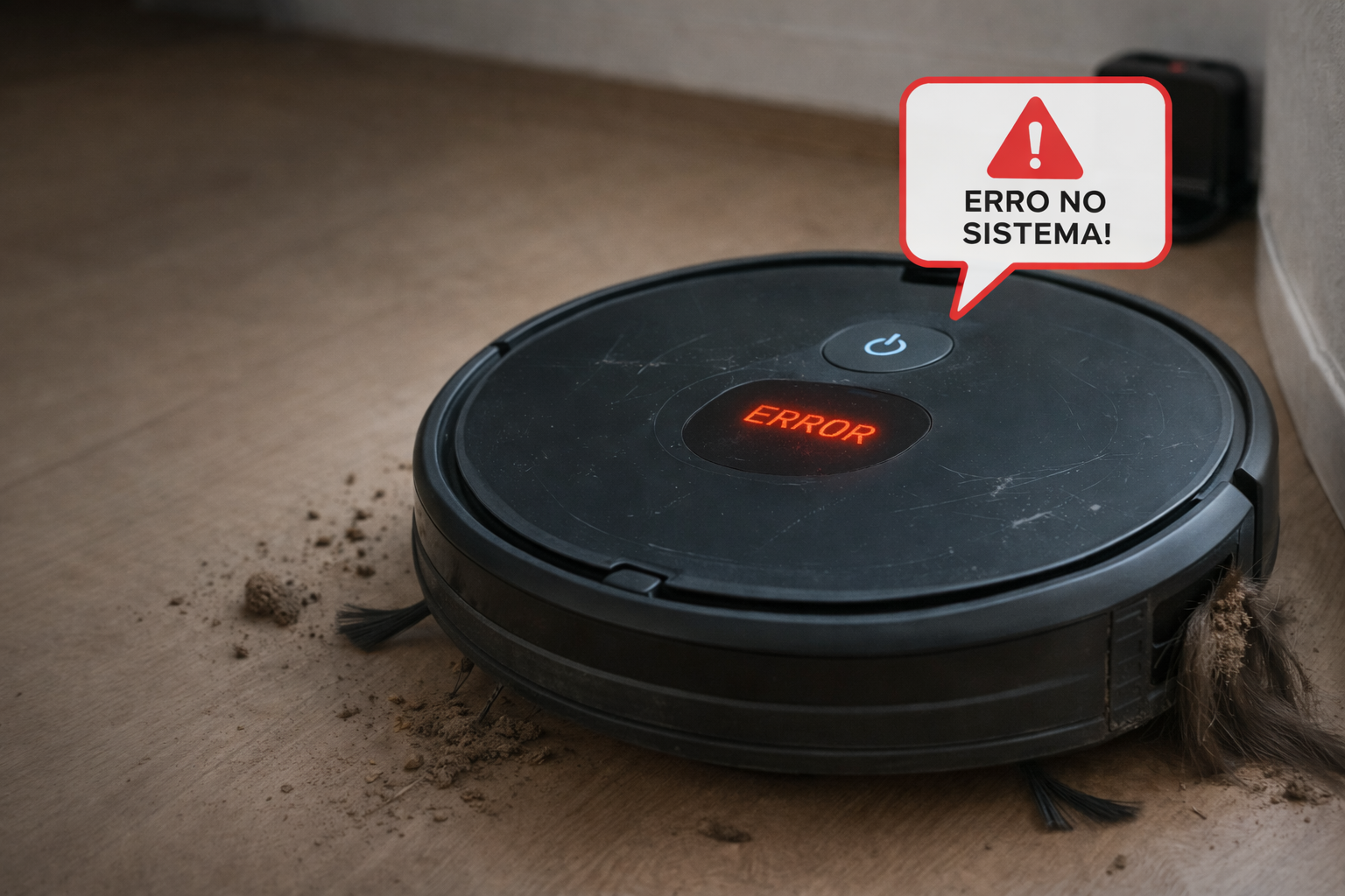 Aspirador robô não funciona exibindo erro no sistema enquanto tenta limpar o chão