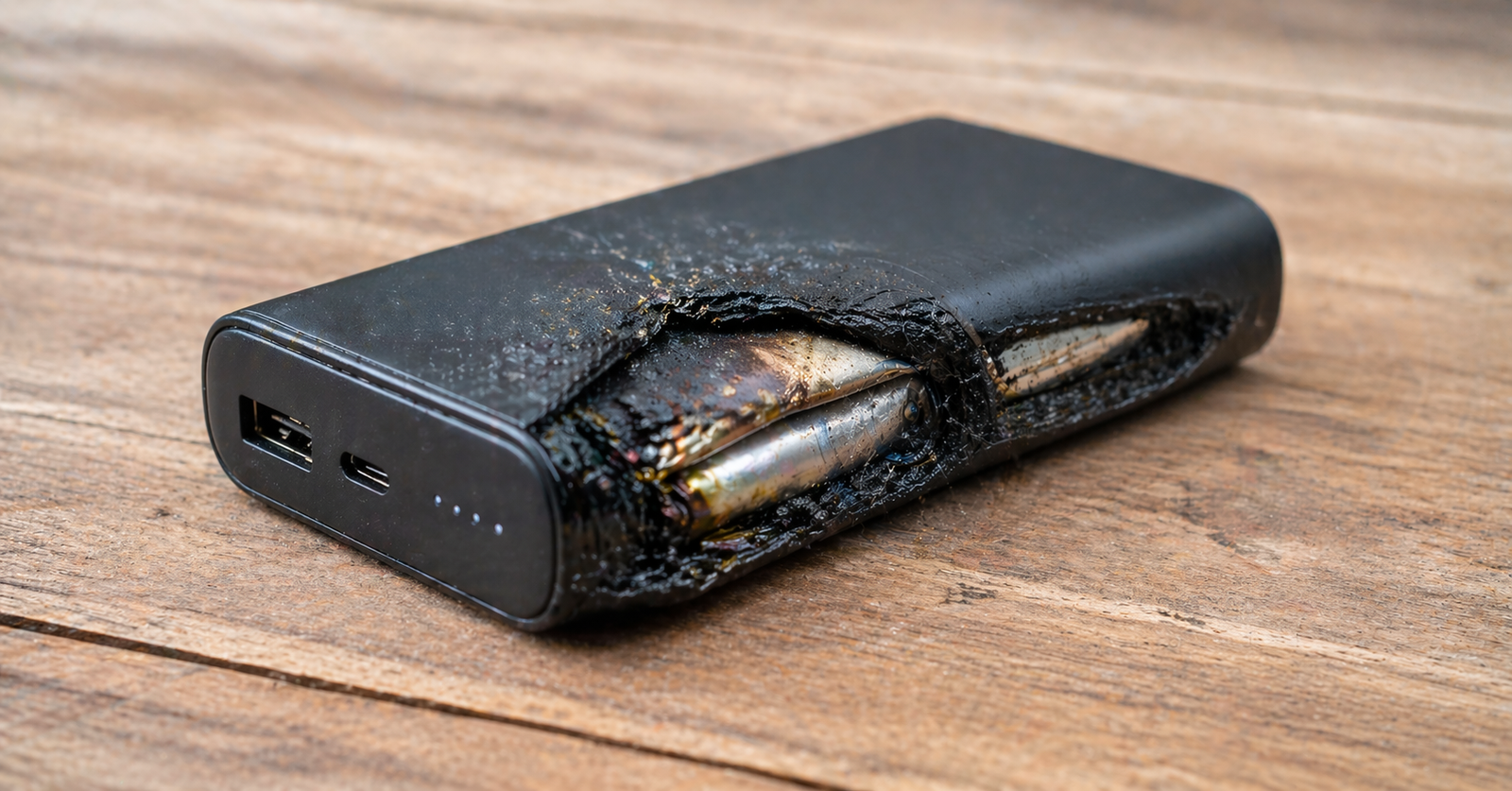 power bank não carrega com bateria danificada e sinais de superaquecimento