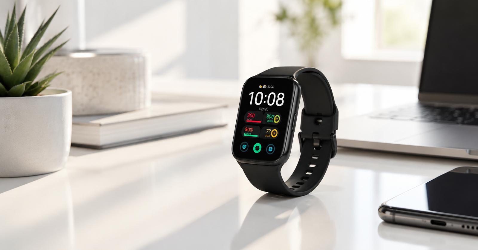 smartwatch custo-benefício 2026 com tela ligada sobre mesa em ambiente moderno e claro